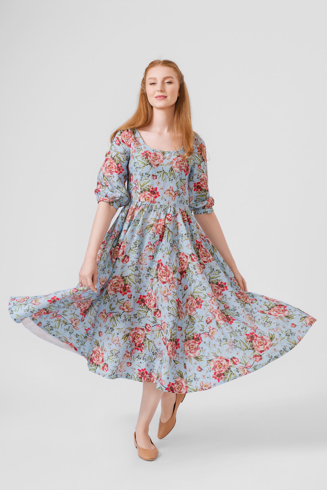 Carmen Dress, 3/4 sleeves,#color_blue-romance