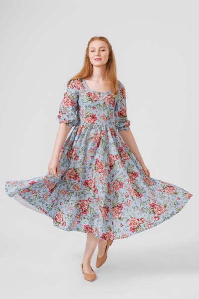 Carmen Dress, 3/4 sleeves,#color_blue-romance