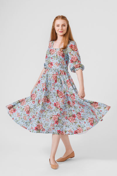 Carmen Dress, 3/4 sleeves,#color_blue-romance