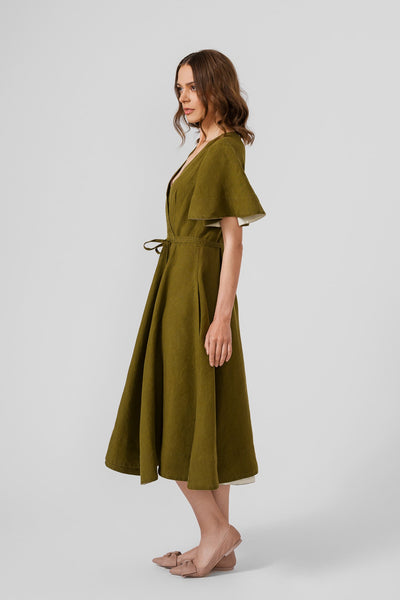 Wrap Dress, Butterfly Sleeve, Rosemary Green#color_rosemary-green