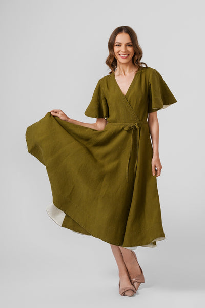 Wrap Dress, Butterfly Sleeve, Rosemary Green#color_rosemary-green