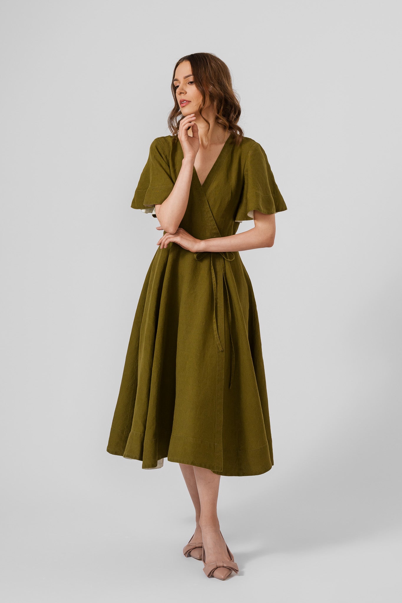Wrap Dress, Butterfly Sleeve, Rosemary Green#color_rosemary-green