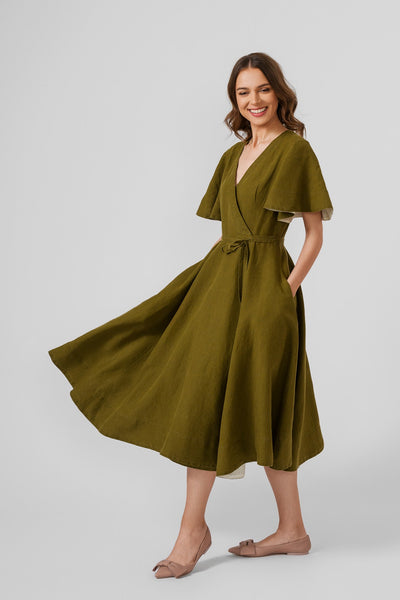 Wrap Dress, Butterfly Sleeve, Rosemary Green#color_rosemary-green
