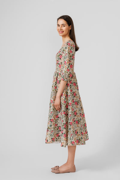 Carmen dress, 3/4 sleeves, #color_cottage-garden
