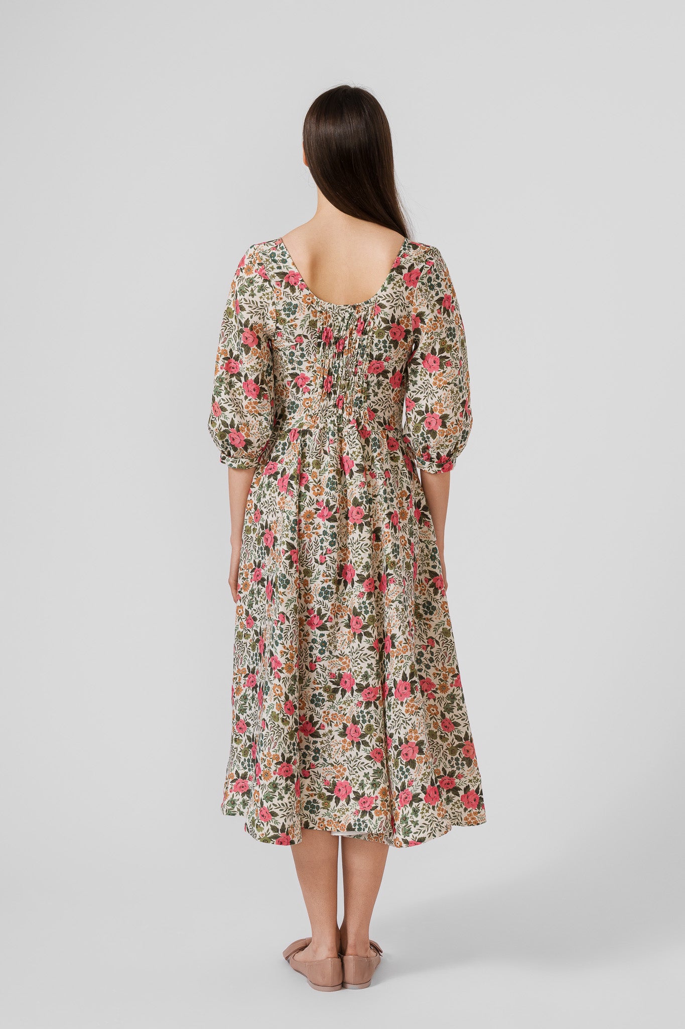 Carmen dress, 3/4 sleeves, #color_cottage-garden