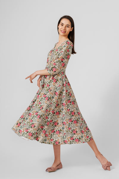 Carmen dress, 3/4 sleeves, #color_cottage-garden