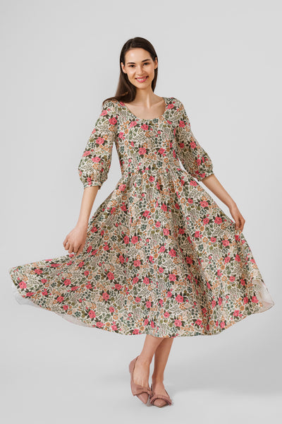 Carmen dress, 3/4 sleeves, #color_cottage-garden