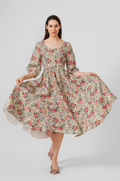 Carmen dress, 3/4 sleeves, #color_cottage-garden