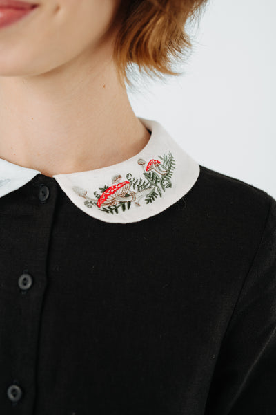 Classic Dress with Embroidered Wildwood Collar, Long Sleeve, Black Pansy#color_black-pansy