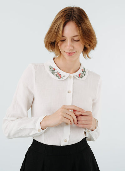 Classic Shirt, Long Sleeve, Embroidered Collar#color_wildwood