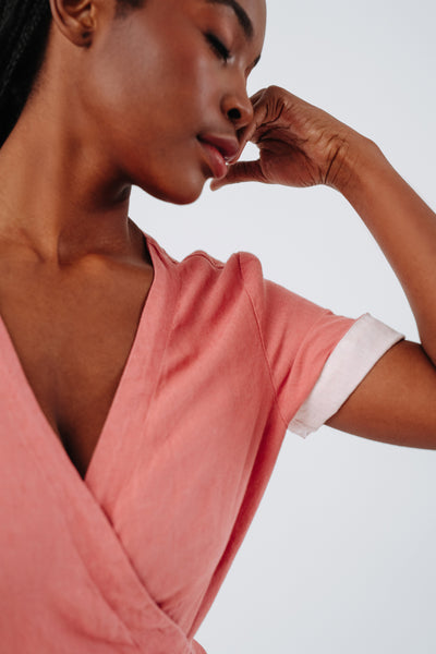Wrap Dress, Short Sleeve, Vintage Pink#color_vintage-pink