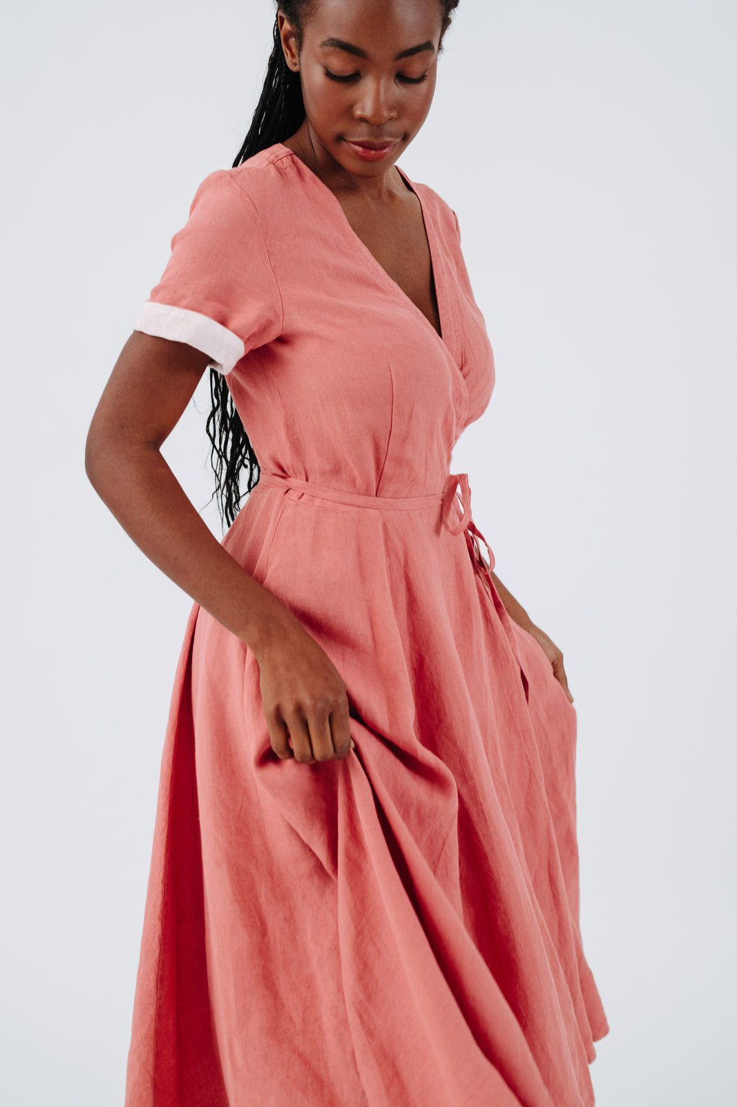 Wrap Dress, Short Sleeve, Vintage Pink#color_vintage-pink