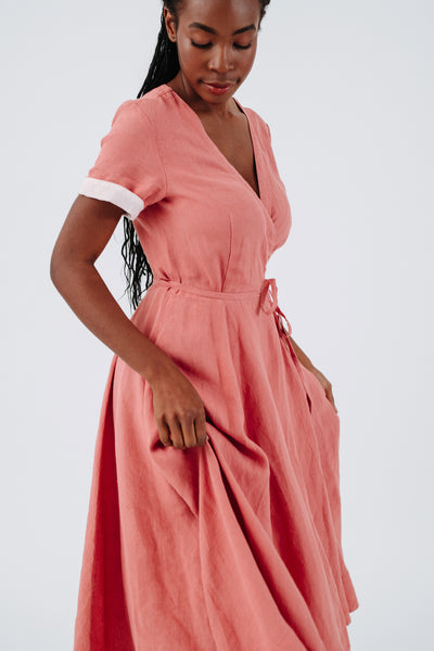 Wrap Dress, Short Sleeve, Vintage Pink#color_vintage-pink