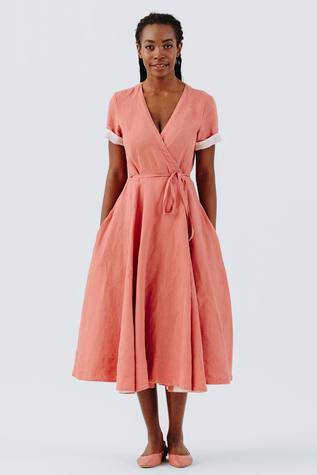 Wrap Dress, Short Sleeve, Vintage Pink#color_vintage-pink