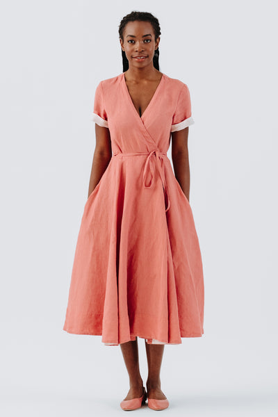 Wrap Dress, Short Sleeve, Vintage Pink#color_vintage-pink