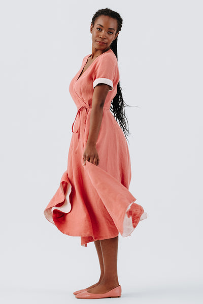Wrap Dress, Short Sleeve, Vintage Pink#color_vintage-pink