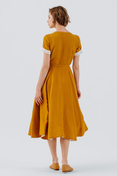 Wrap Dress, Short Sleeve, Marigold#color_marigold