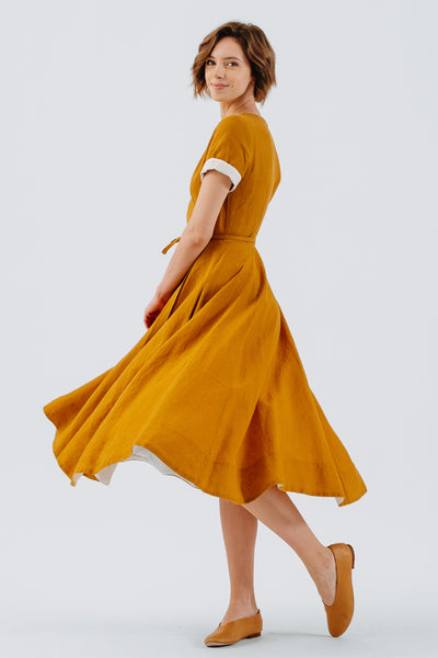 Wrap Dress, Short Sleeve, Marigold#color_marigold