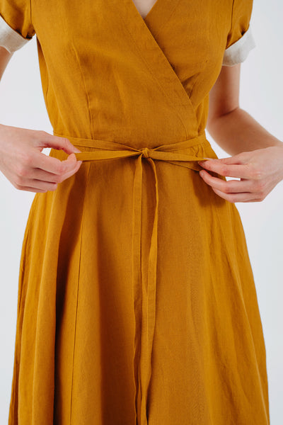 Wrap Dress, Short Sleeve, Marigold#color_marigold