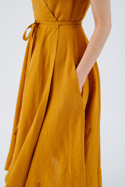 Wrap Dress, Short Sleeve, Marigold#color_marigold