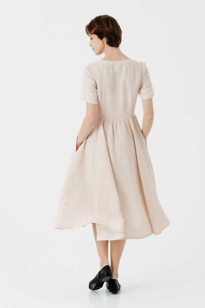 Agness Dress, Short Sleeve, Seashell White