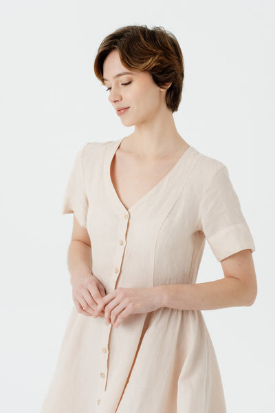 Agness Dress, Short Sleeve, Seashell White