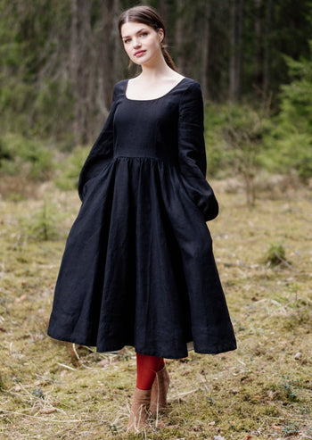 Carmen Dress, Long Sleeve, Black Pansy#color_black-pansy