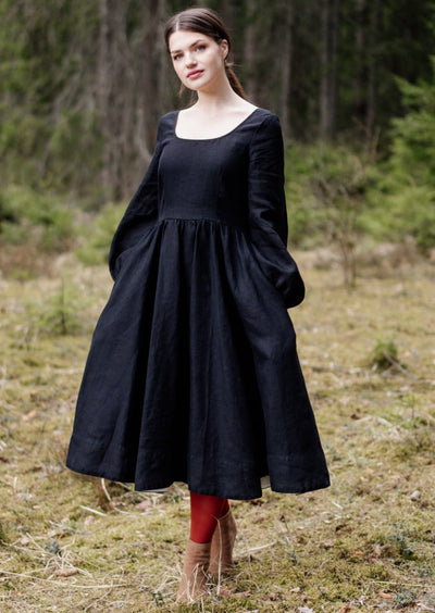 Carmen Dress, Long Sleeve, Black Pansy#color_black-pansy