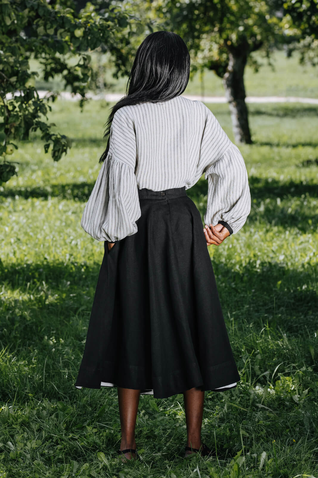 Clementine Shirt, Long Sleeve, Natural Stripe#color_natural-stripe