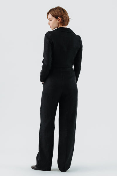 Stella Jacket, Twill Linen, Black Herringbone