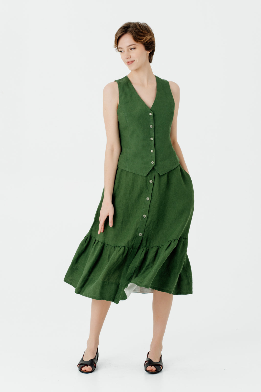 Button Down Skirt, Emerald Green#color_emerald-green