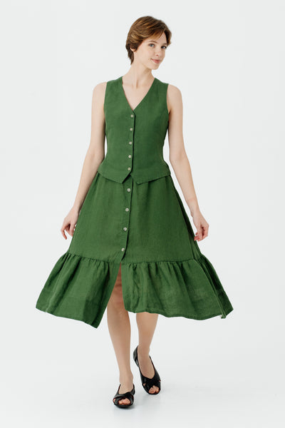 Button Down Skirt, Emerald Green#color_emerald-green