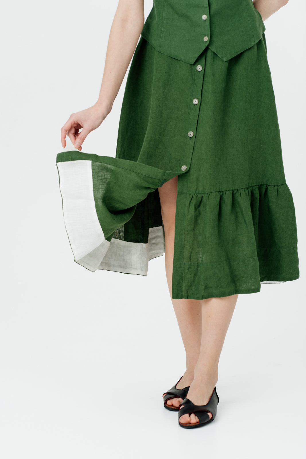 Button Down Skirt, Emerald Green#color_emerald-green