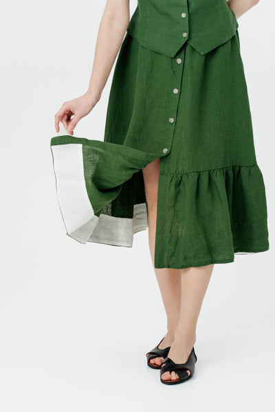 Button Down Skirt, Emerald Green#color_emerald-green