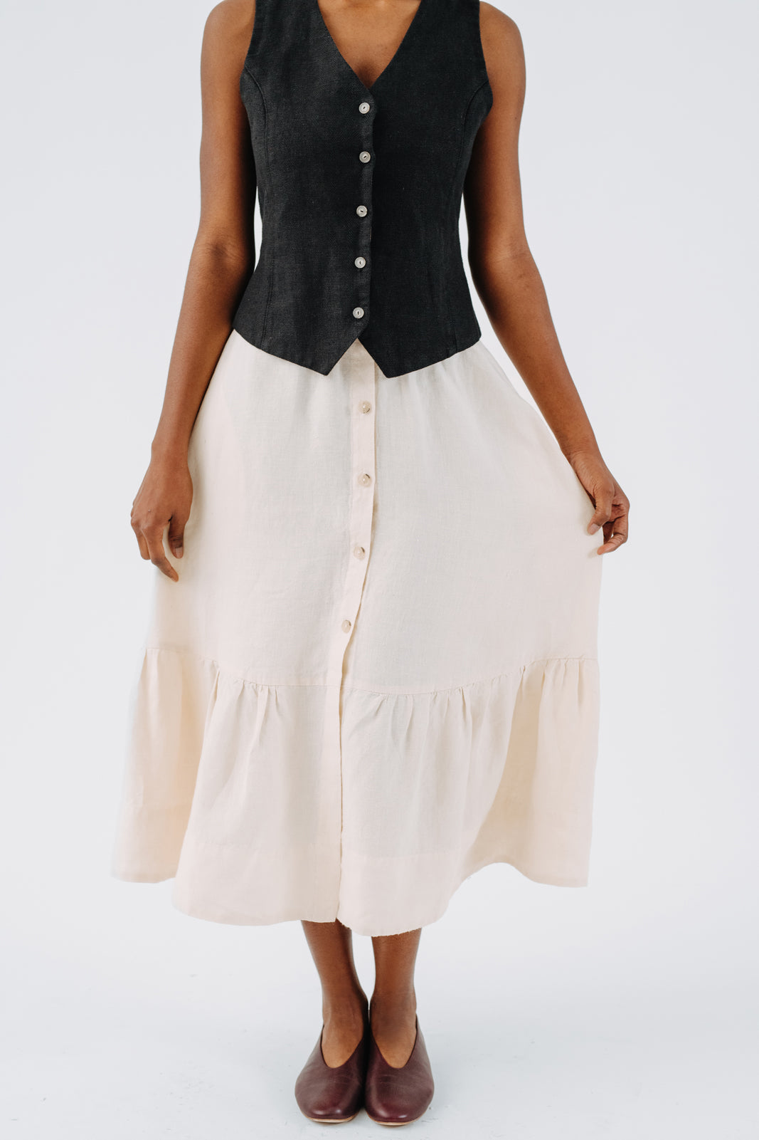 Button Down Skirt, Hemp, Milky White