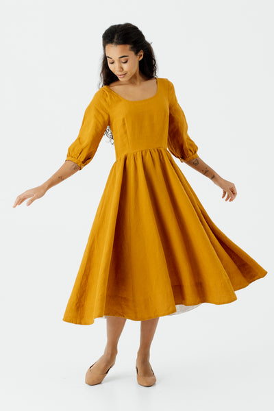 Carmen Dress, 3/4 Sleeve, #color_marigold