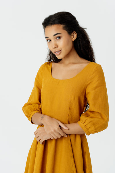 Carmen Dress, 3/4 Sleeve, #color_marigold