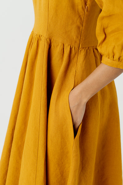 Carmen Dress, 3/4 Sleeve, #color_marigold