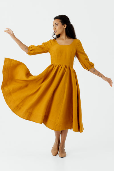 Carmen Dress, 3/4 Sleeve, #color_marigold