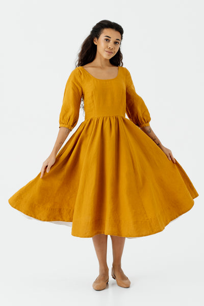 Carmen Dress, 3/4 Sleeve, #color_marigold