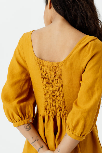 Carmen Dress, 3/4 Sleeve, #color_marigold