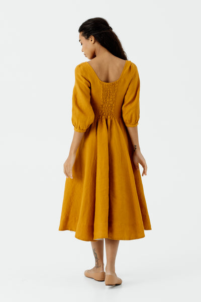 Carmen Dress, 3/4 Sleeve, #color_marigold