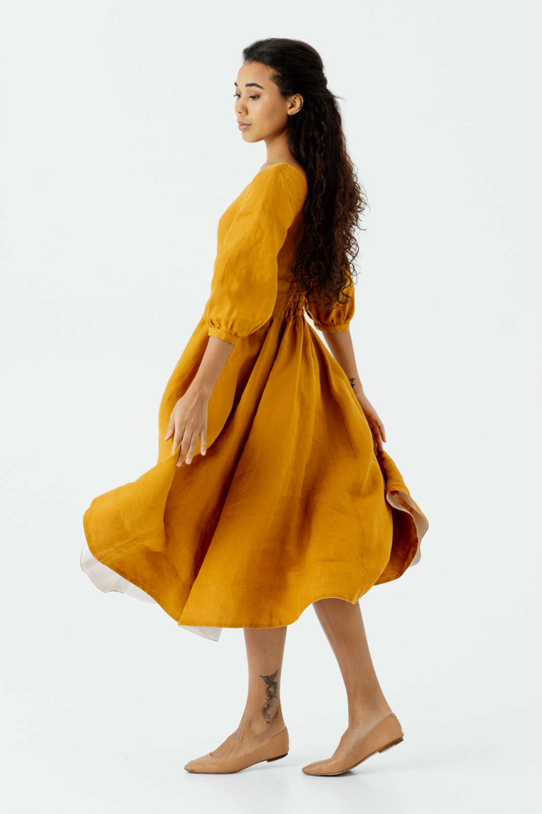 Carmen Dress, 3/4 Sleeve, #color_marigold