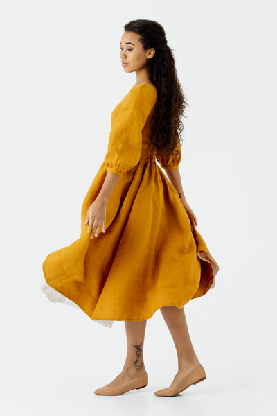 Carmen Dress, 3/4 Sleeve, #color_marigold