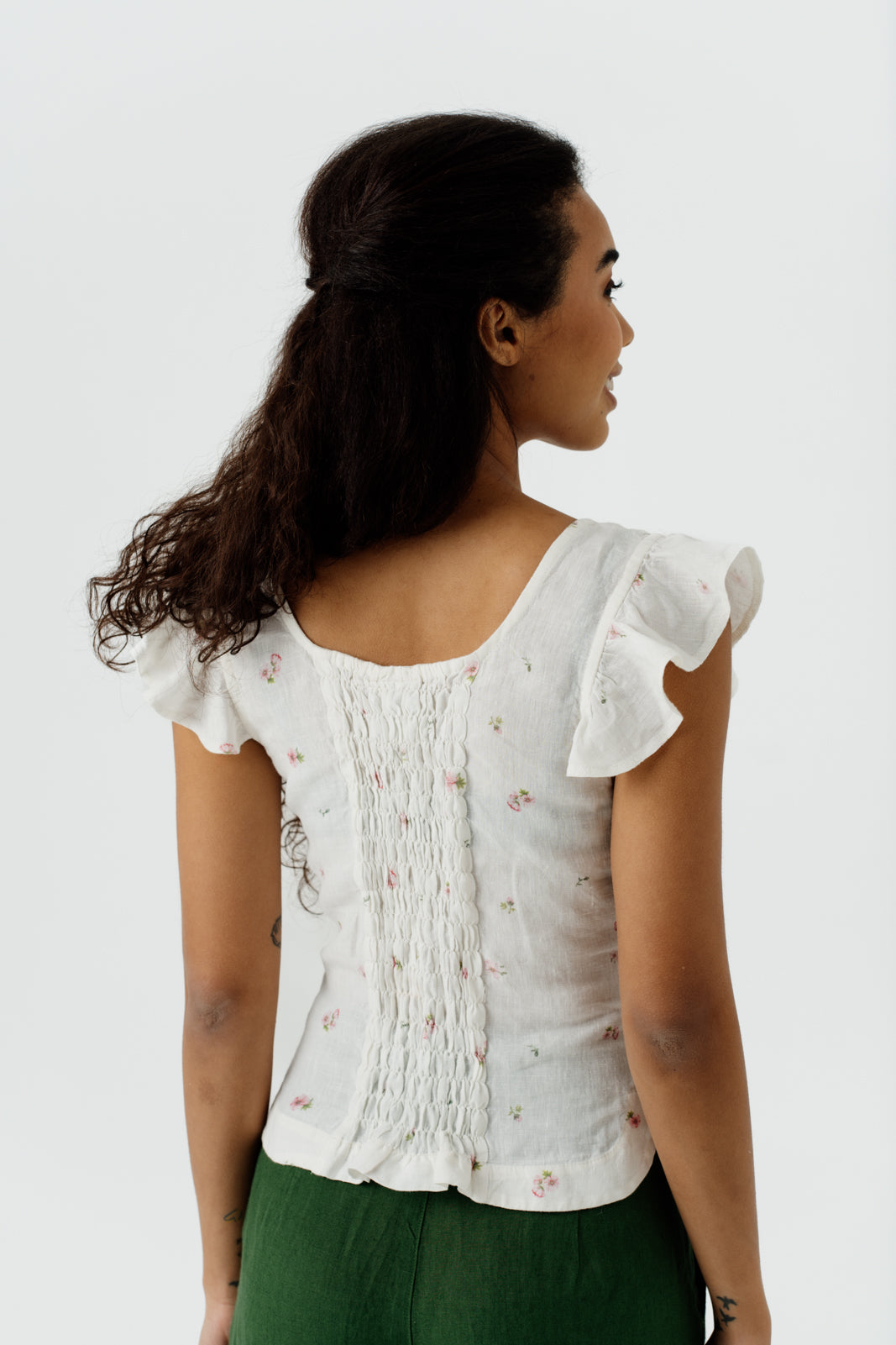 Carmen Top, Ruffle Sleeve, Apple Blossom