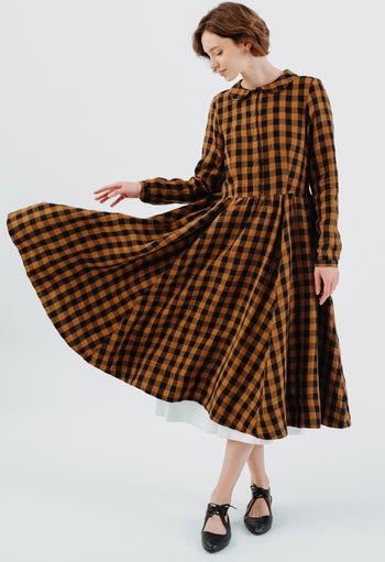 Classic Dress, Long Sleeve, Brown Checkers#color_brown-checkers