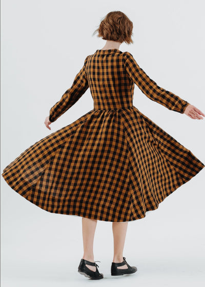 Classic Dress, Long Sleeve, Brown Checkers#color_brown-checkers