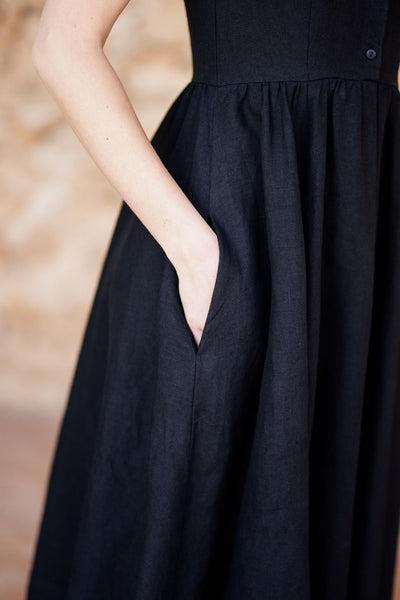 Classic Dress with White Collar, Short Sleeve, Black Pansy#color_black-pansy-white-collar