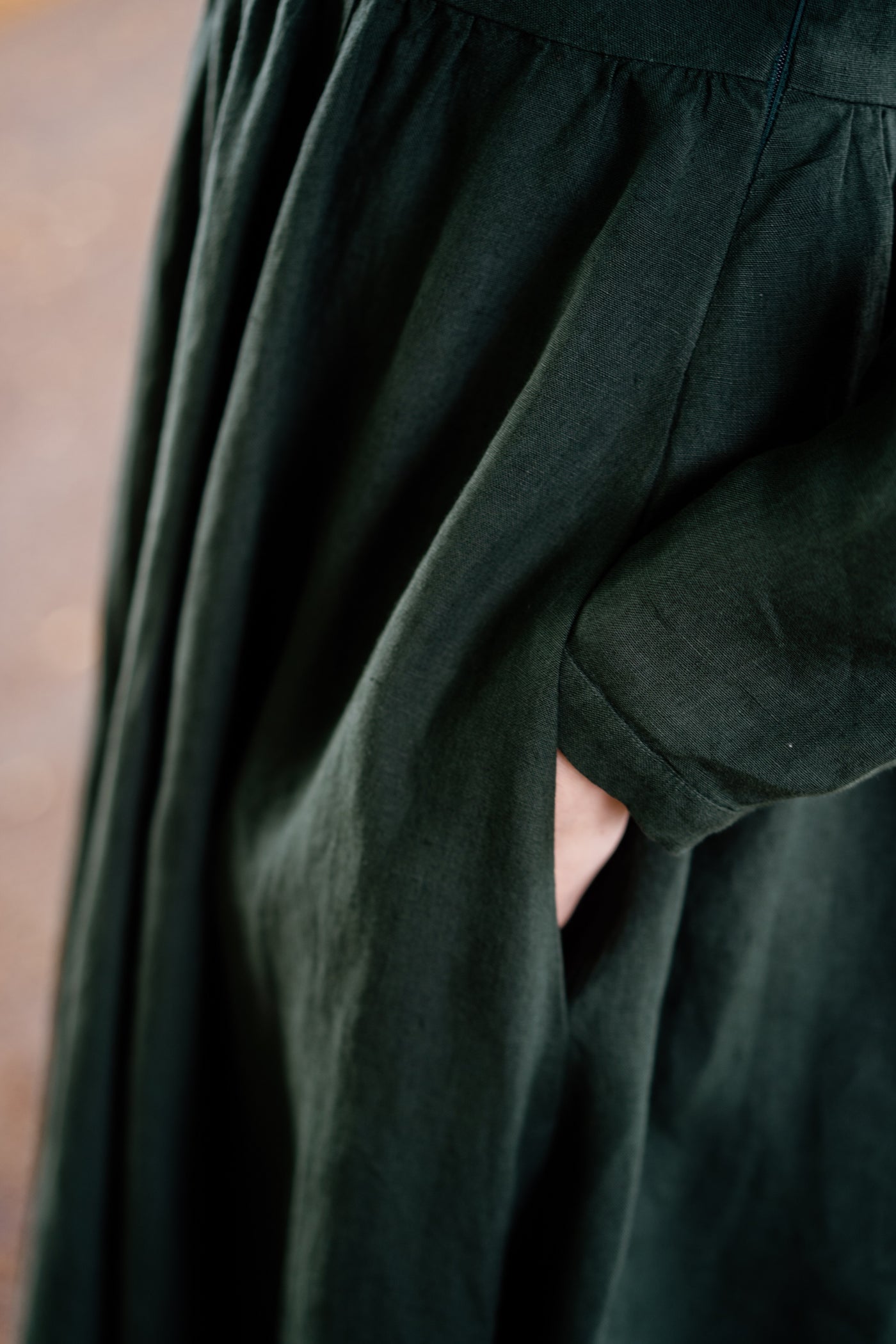 Classic Dress with Embroidered Meadow Peter Pan Collar, Long Sleeve#color_evergreen
