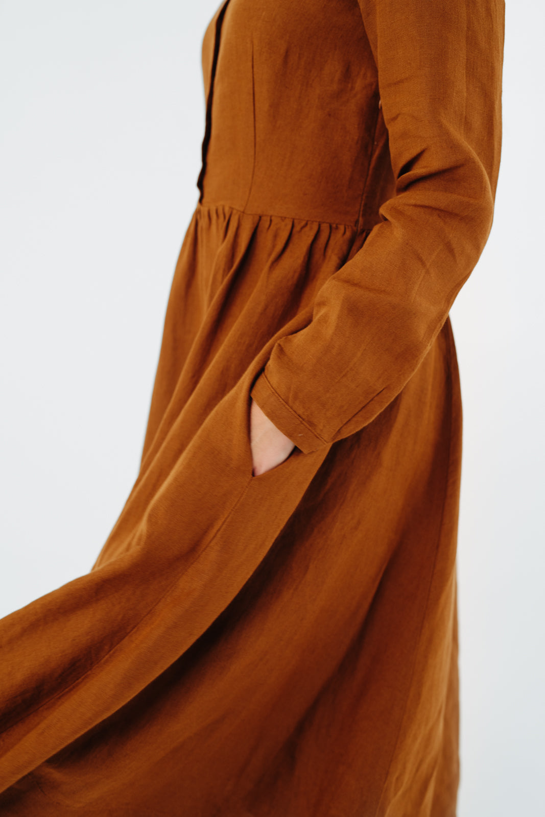 Classic Dress with Embroidered Meadow Peter Pan Collar, Long Sleeve#color_warm-brown